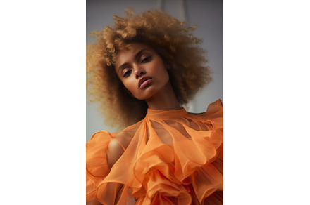 Woman in Orange Ruffled Dress, black, a Beauty & Fashion Photo by Lermont51