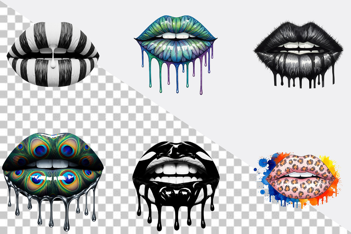 Animal Print Dripping Lips Clipart B, an Illustration by SVGArt