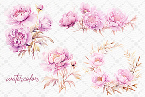 Watercolor Pink Flowrs Clipart