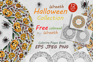 Halloween wreath,pumpkins and spider