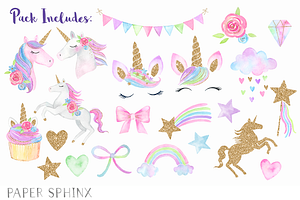 Watercolor Unicorn Party Clipart