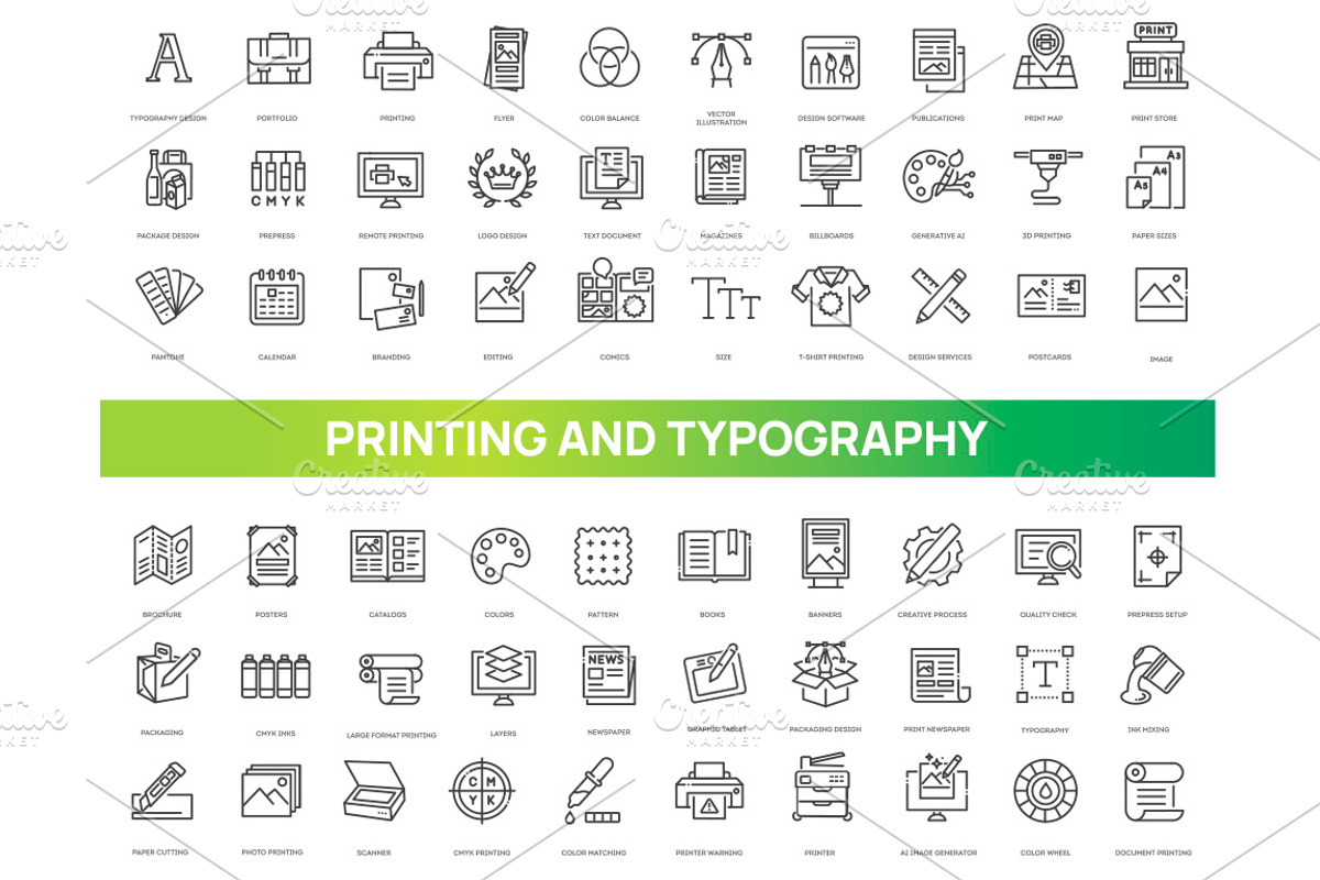 Printing and Typography Icons Set, an Outline Icon by Tettygreen (Photo 1 of 2)