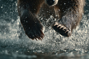 Bear runs in water at dawn, a Photo by Beautiful things
