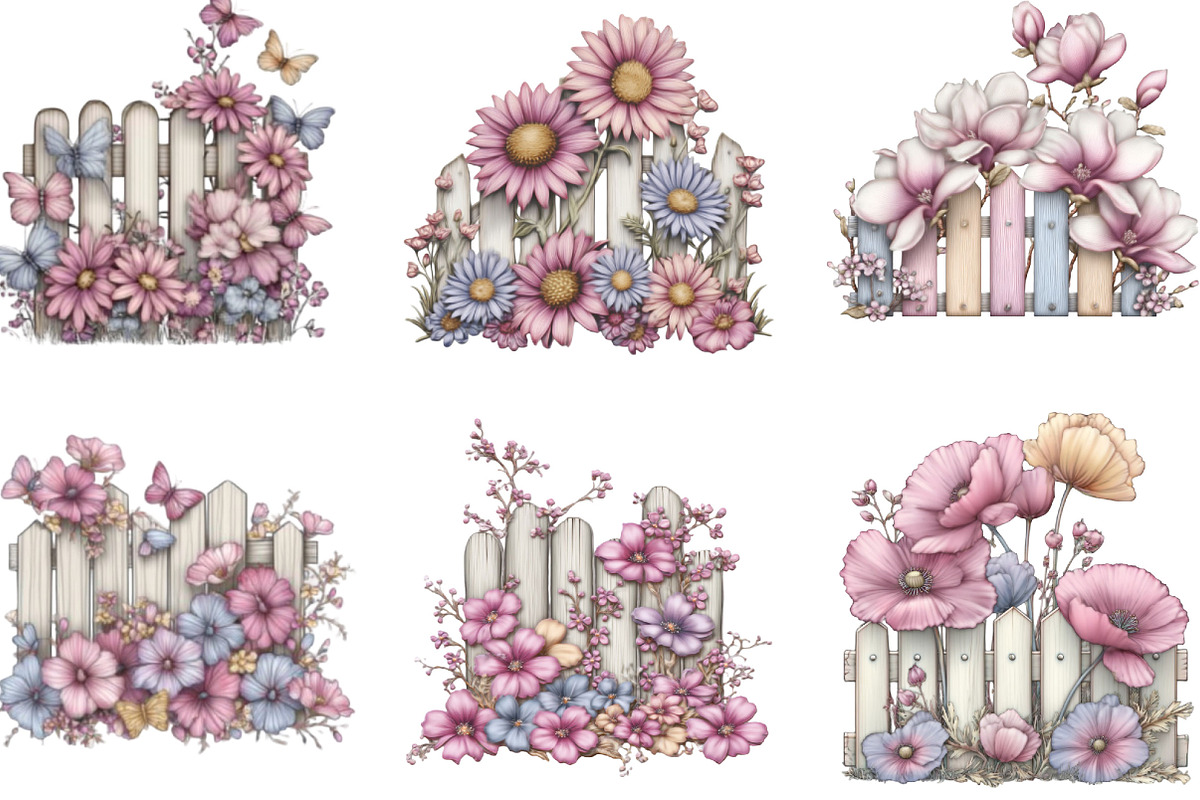 Watercolor Fence Flowers Clipart, an Illustration by Designking (Photo 4 of 5)