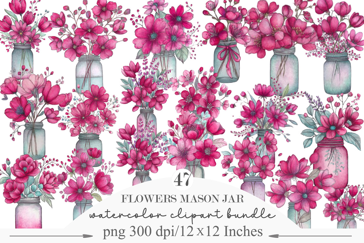 Spring Flowers Mason Jar Clipart, an Illustration by Designking (Photo 1 of 5)