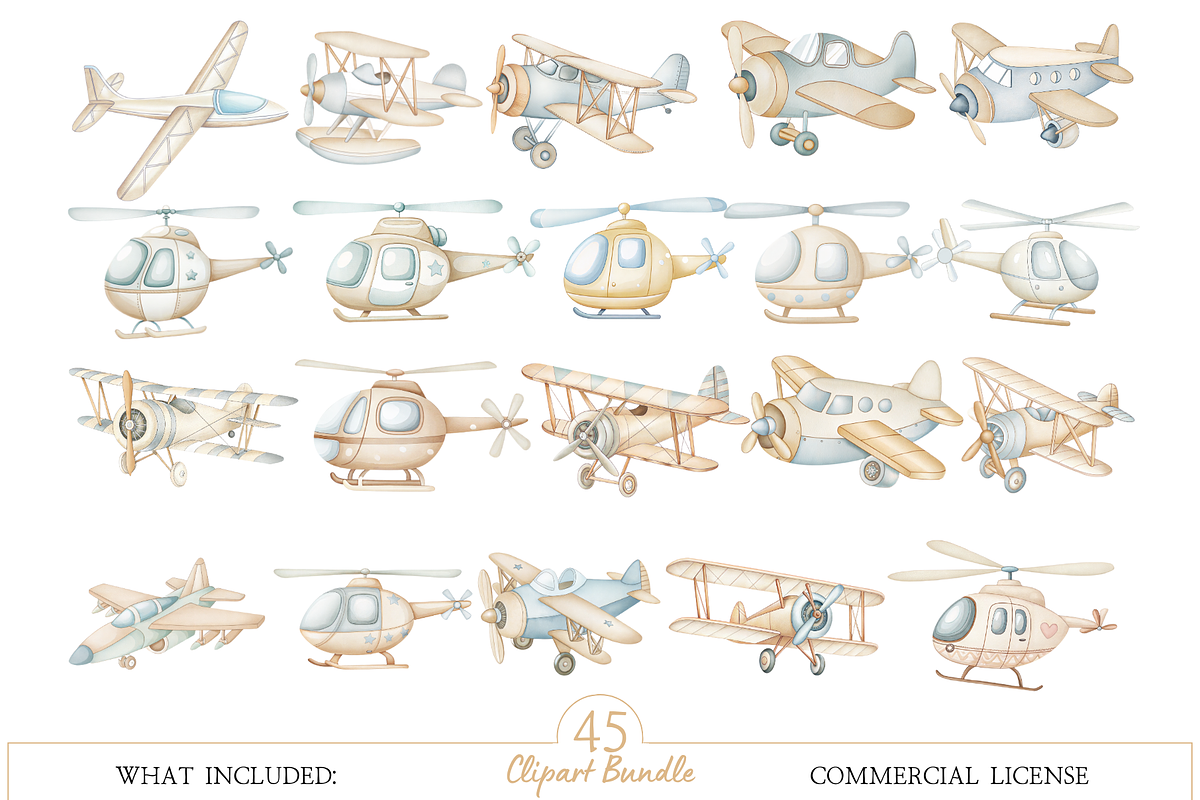 Watercolor Air Transport Clipart, an Illustration by MockupWizard (Photo 3 of 5)