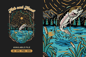 Fish and Forest Vector Illustration