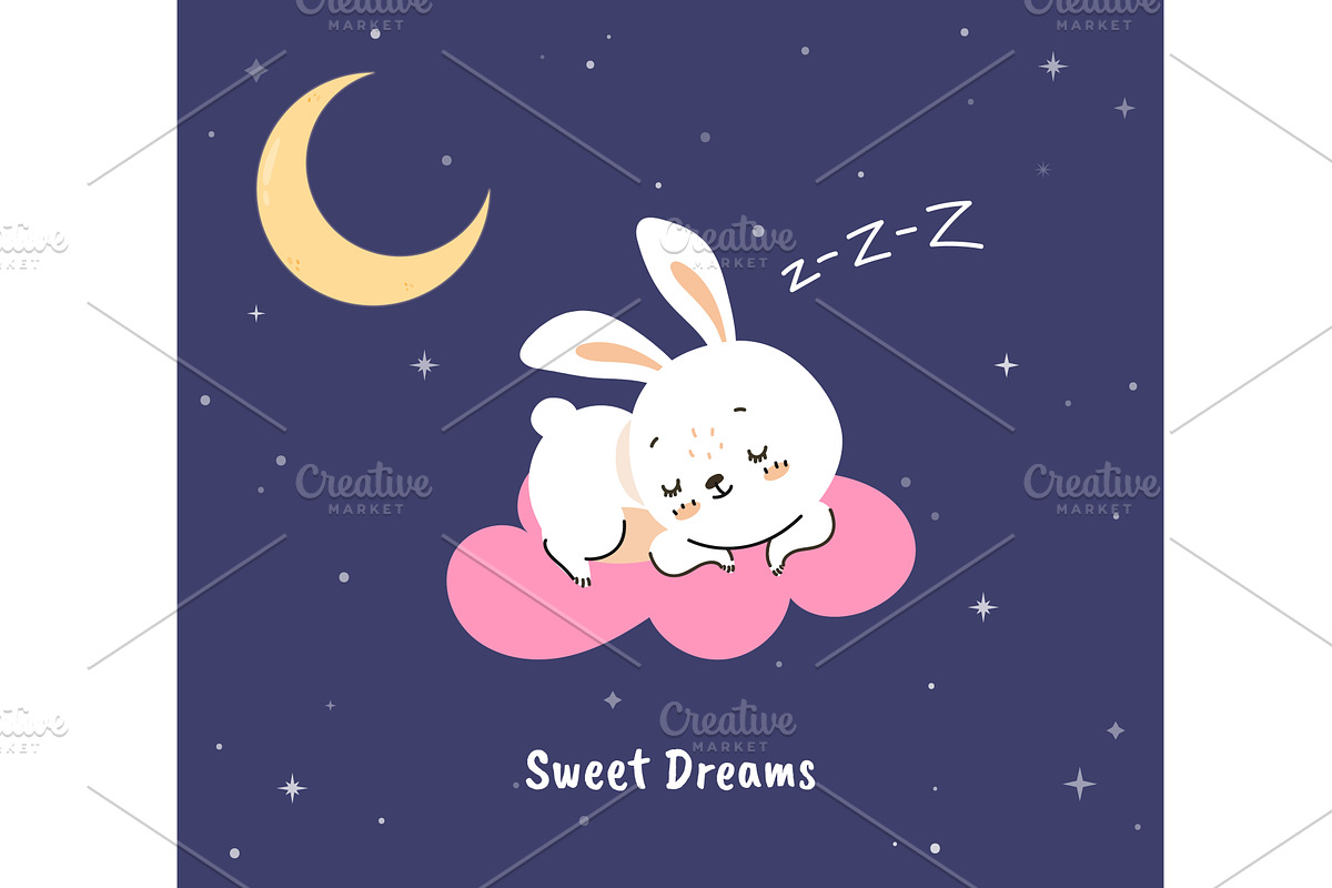 Sweet dreams card. Cute little bunny, an Animal Illustration by Valerie Bodnar