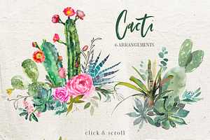 Cacti Watercolor Cactuses Clipart