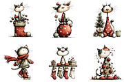Whimsical Christmas Cats Clipart, an Illustration by CraftArtStudio (Thumbnail 4 of 6)