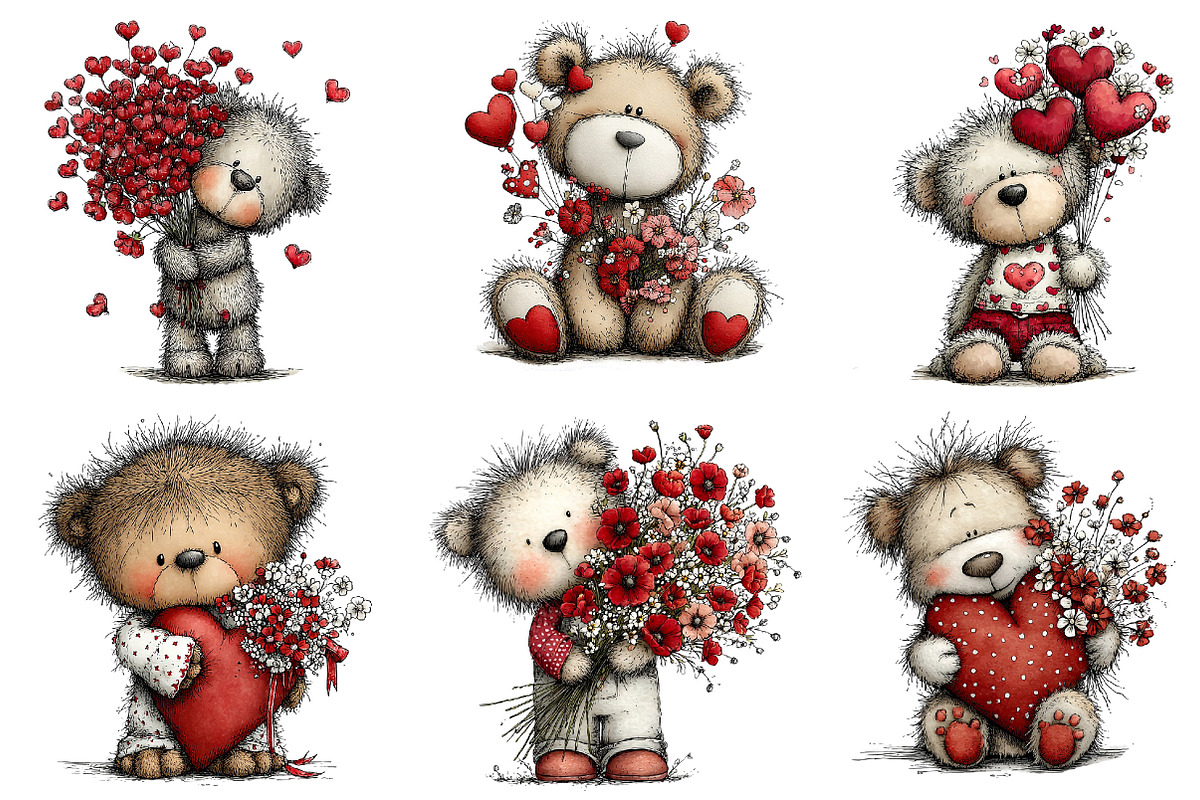 Whimsical Valentine Teddy Bear Clipa, an Illustration by Dream Creation (Photo 6 of 7)