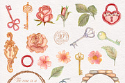 Watercolor wreaths set. Roses & keys, an Illustration by antuanetto (Thumbnail 4 of 6)