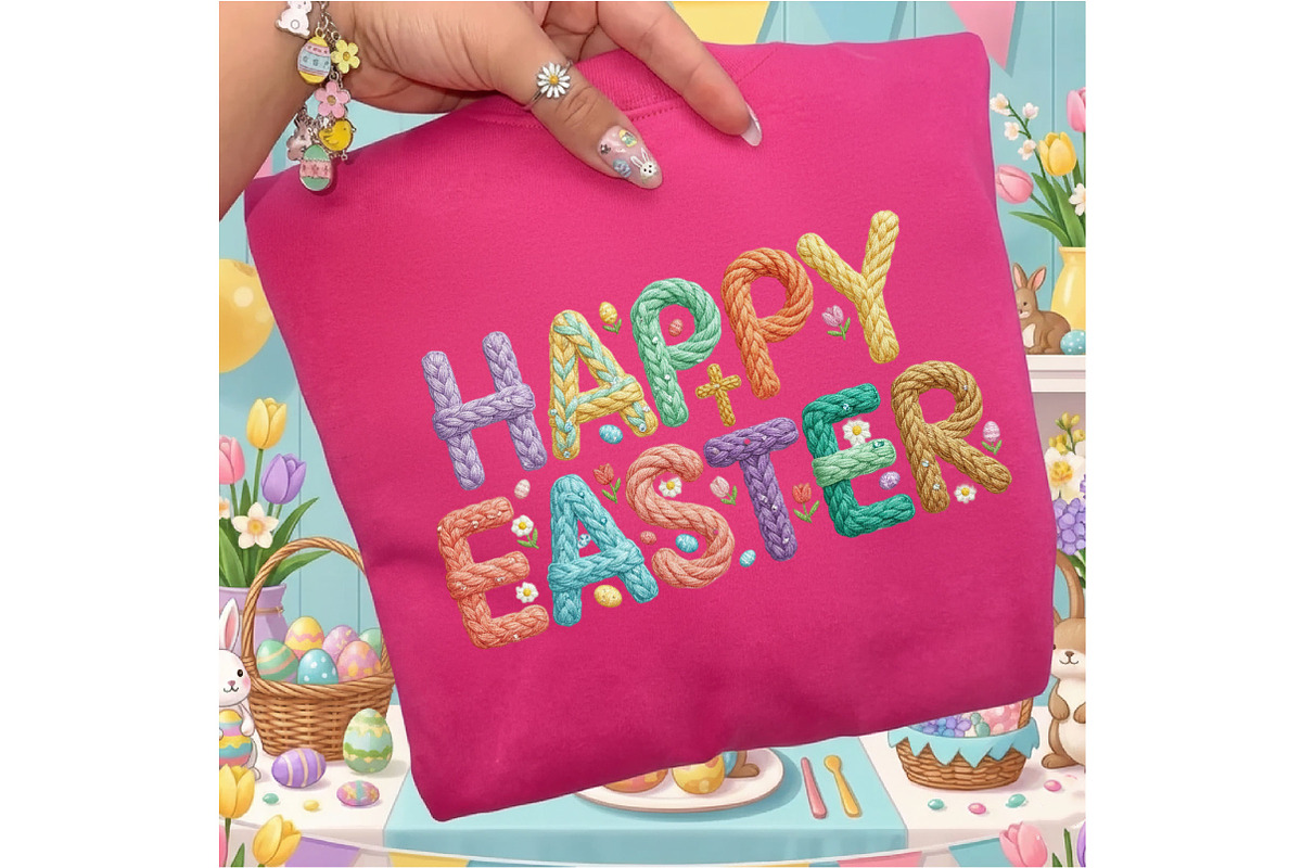 Happy Easter Cross Faux Yarn Design, an Illustration by Designking (Photo 4 of 6)