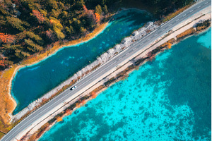 Aerial view of scenic road running, a Nature Photo by den-belitsky