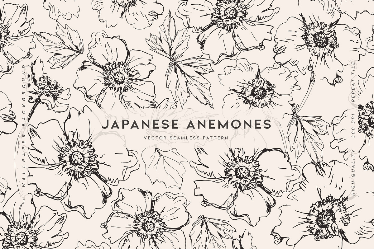 Sketched Japanese Anemones, a Pattern Graphic by MalyskaStudio (Photo 1 of 11)
