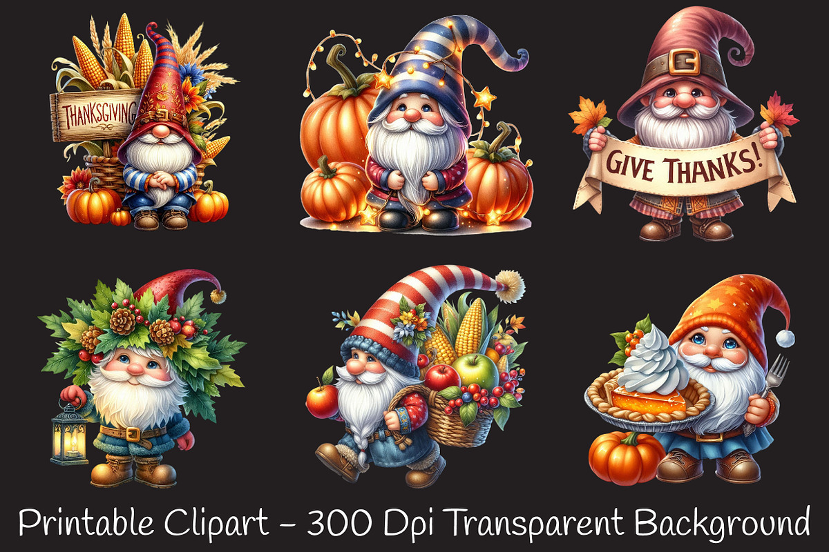 Gnome Thanksgiving Mood Clipart, an Illustration by RobertsArt (Photo 2 of 7)