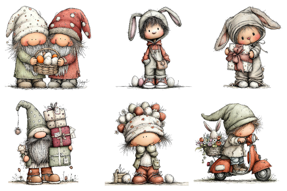 Cute Easter Gnomes Clipart, an Illustration by CreationArt (Photo 2 of 6)