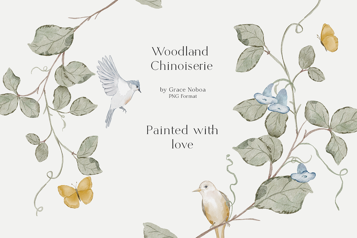 Woodland Chinoiserie Pattern scene, a Wallpaper Graphic by Grace Noboa Illustrations (Photo 10 of 14)