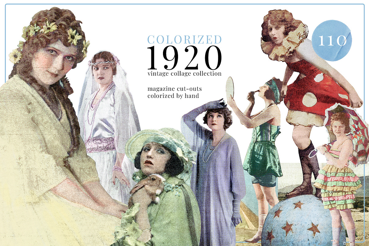 Colorized 1920s Vintage Collage Set, an Object Graphic by Kaleriia (Photo 1 of 10)