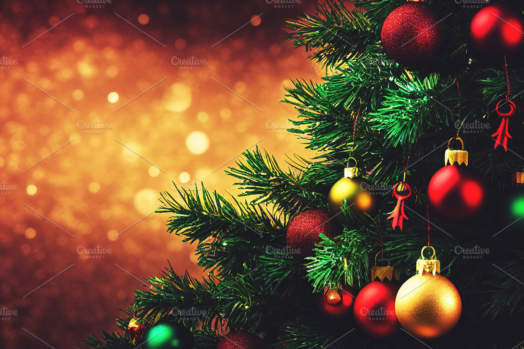 Closeup of festively decorated Christmas tree, a Background Photo by Grafvision photography