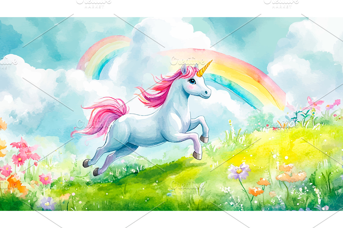 Cute Little Unicorn Galloping, an Animal Illustration by LadadikArt