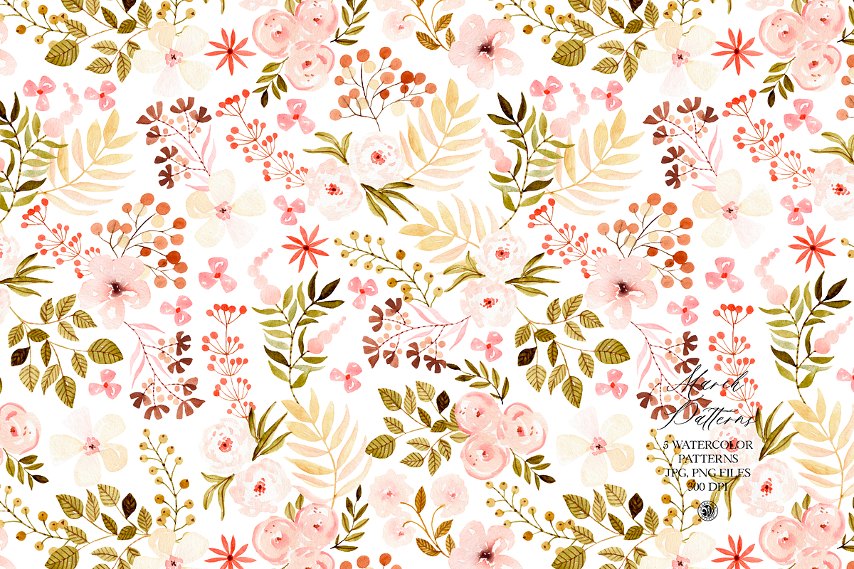 March Patterns - Watercolor Set, a Pattern Graphic by Webvilla Studio