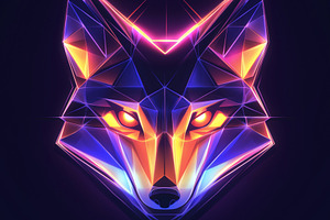Vibrant, geometric neon wolf's head, an Animal Photo by MistyDay