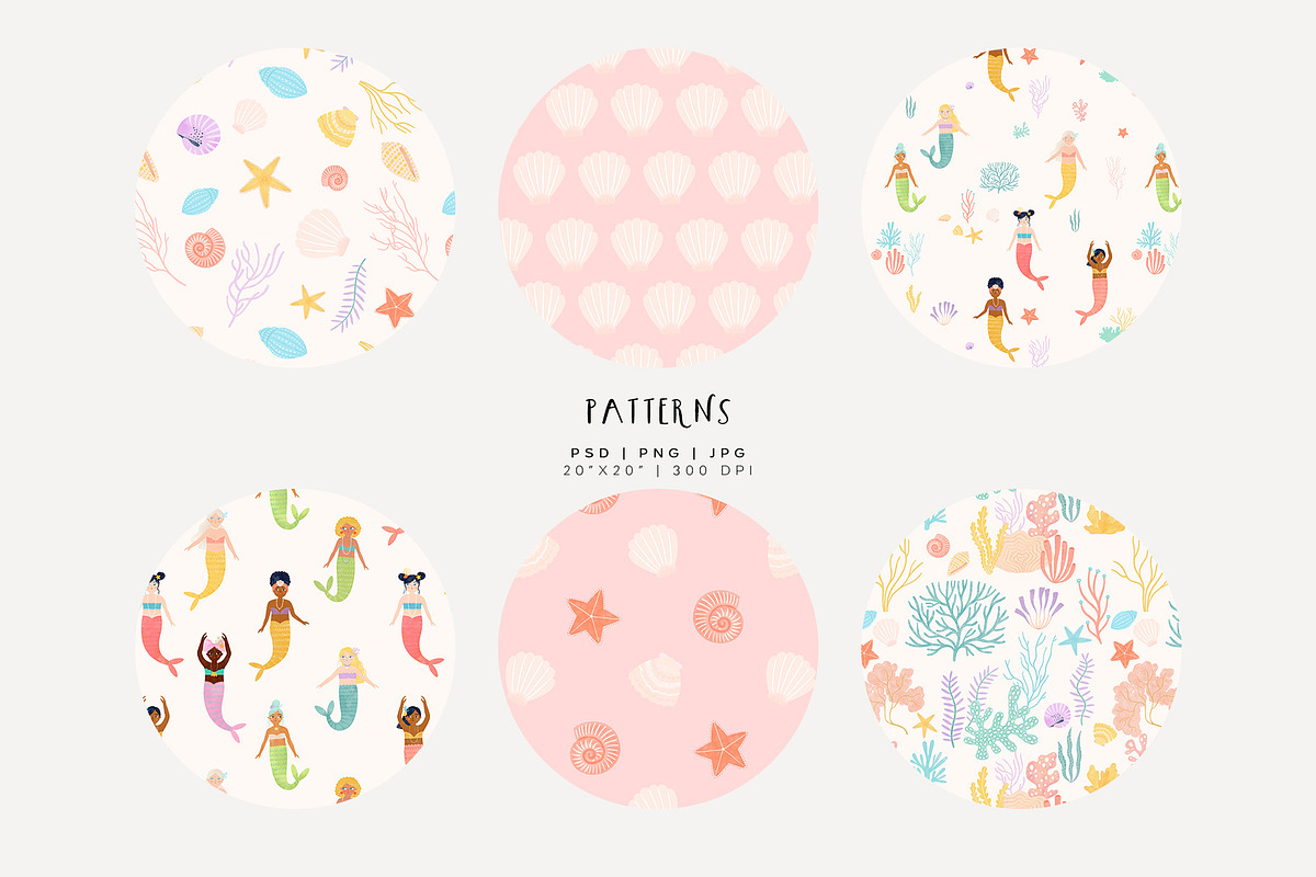Little Mermaids. Clipart & Patterns, a Decorative Illustration by annartdreams (Photo 7 of 11)