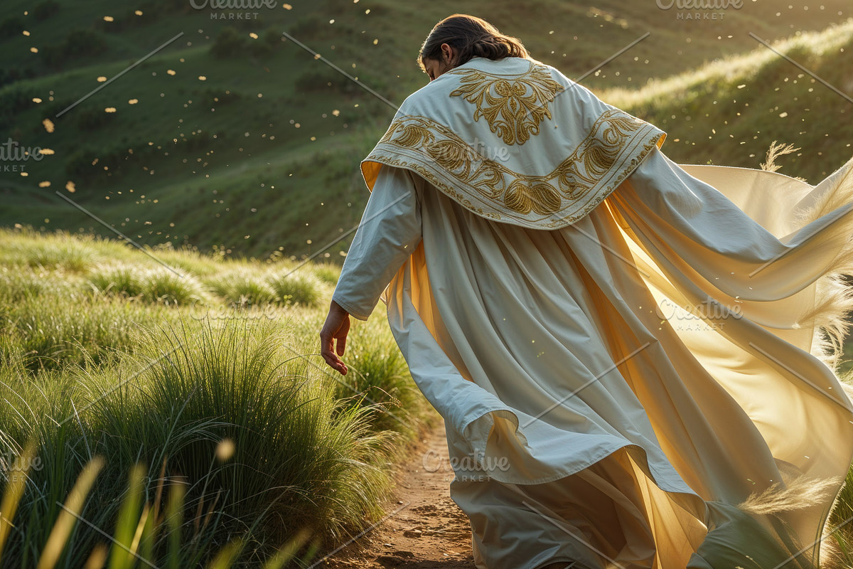 Strolling man in gold robe, an Illustration by wavebreak