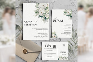 White Floral Invitation Suite bd012, an Invitation Template by TyphoonStudio