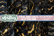 Teal and Gold Glitter Ink Textures, a Texture Graphic by designcity5 (Thumbnail 1 of 5)