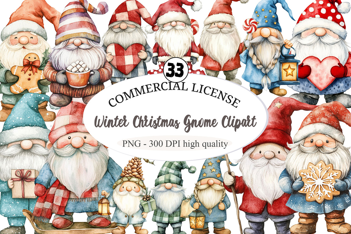 Winter Christmas Gnome Clipart, an Illustration by designcity5 (Photo 1 of 5)