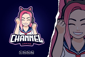 Channel Gaming Logo Girl, a Branding & Logo Template by tkzgraphic