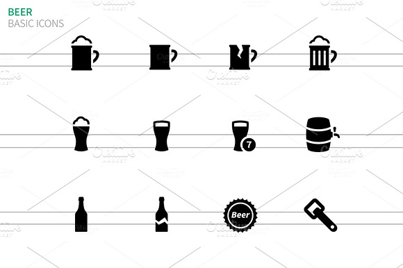 Beer Icons On White