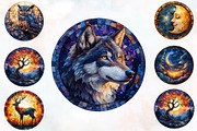 Moonlit Nights Stained Glass Clipart, an Illustration by RobertsArt (Thumbnail 2 of 7)