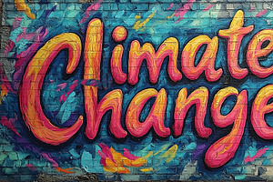 Colorful Graffiti Mural Depicting Climate Change Awareness