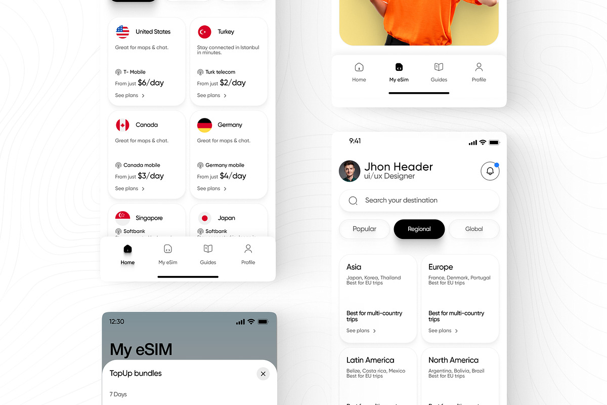 Global Esim App Product Ui Kit, an App Template by Soulfuldesignstudio (Photo 3 of 9)