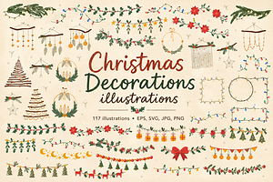 Christmas Decorations Illustrations, a Seasonal Illustration by Anna Studio