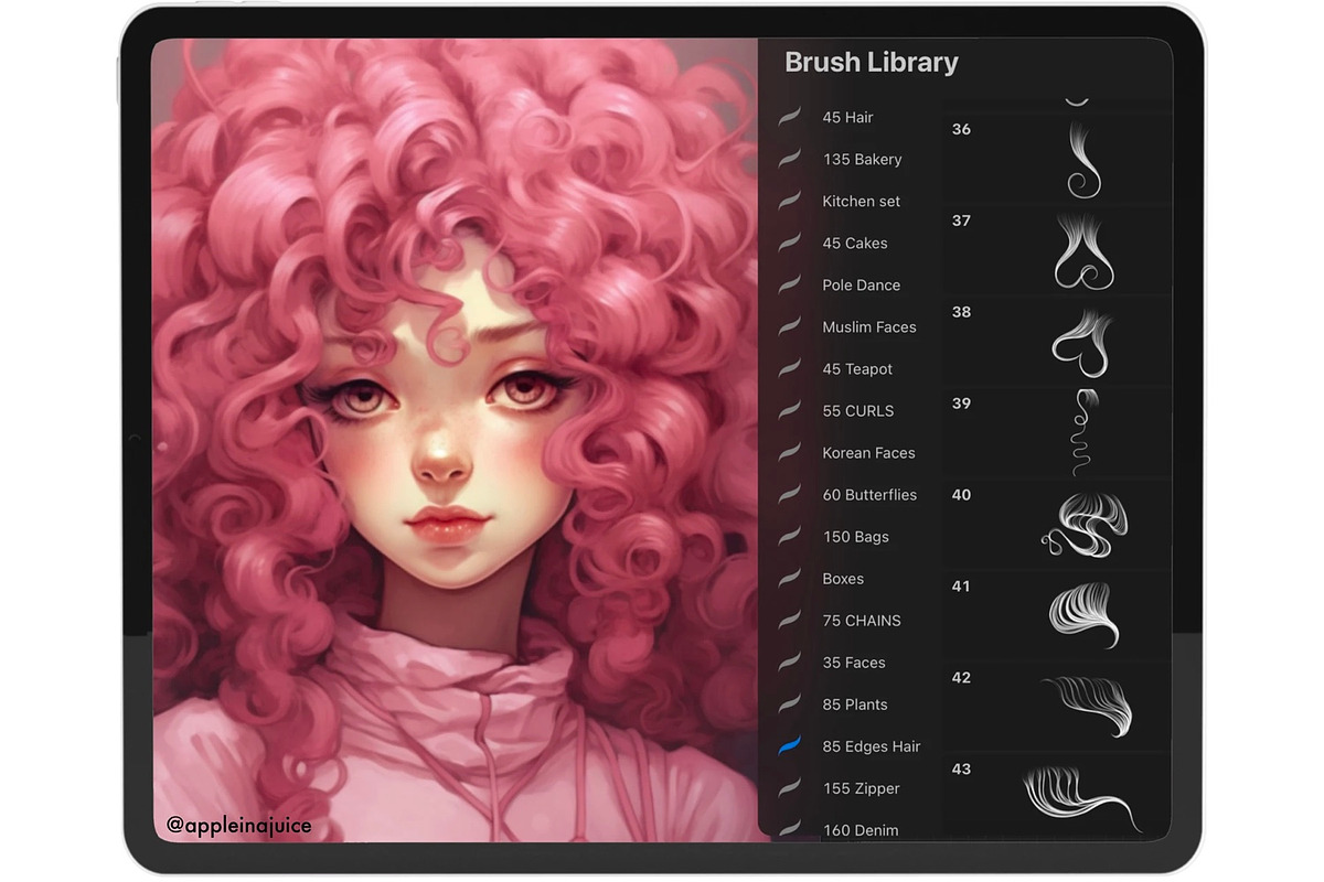 Procreate Hair braids face brushes, a Brush Add-On by AppleinaJuice (Photo 6 of 11)