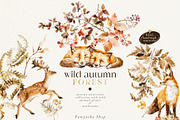 Wild autumn forest - watercolor fall, an Animal Illustration by Pamyatka Shop (Thumbnail 1 of 16)