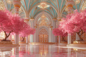 Bright room with pink trees, a Photo by Pavel_design