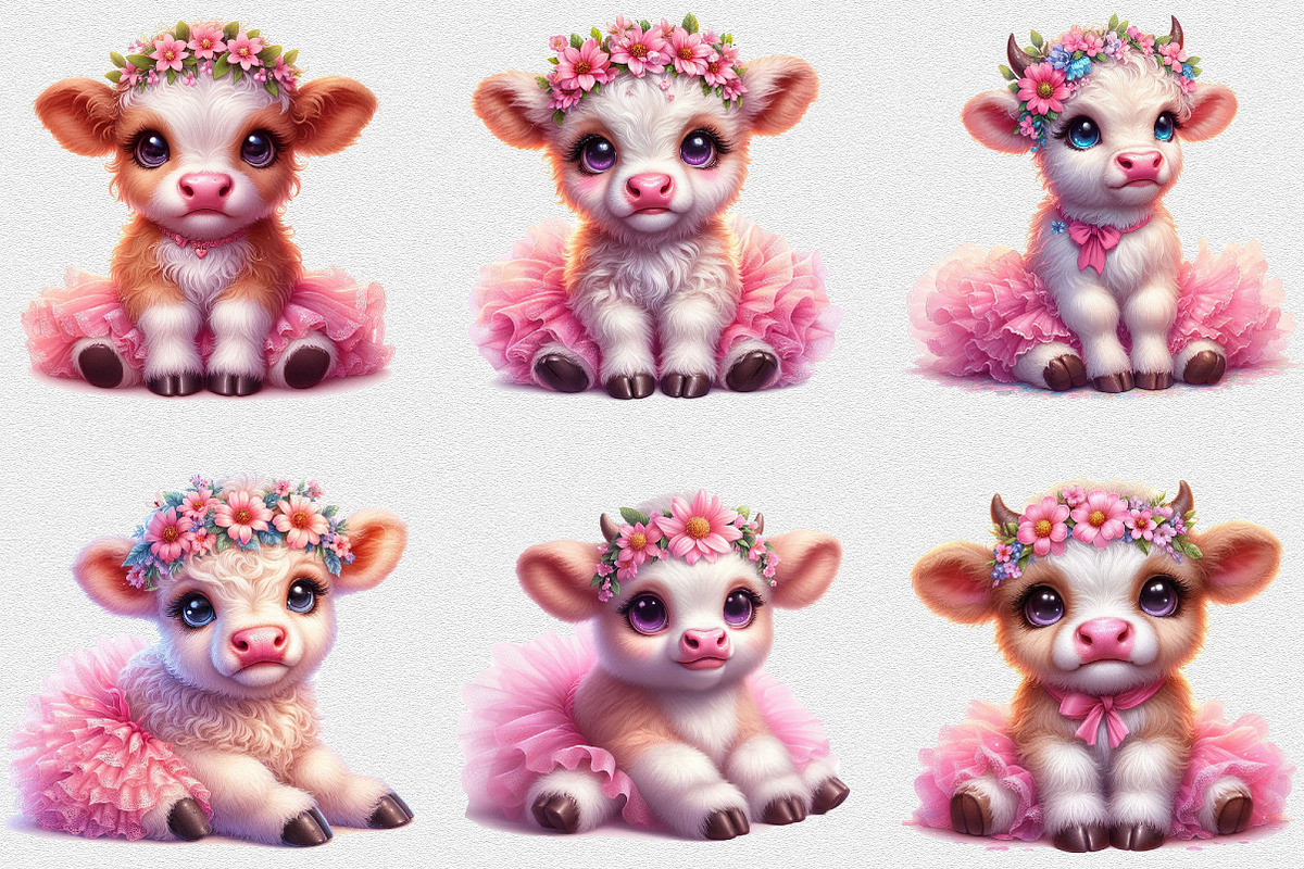 Watercolor Cute Pink Cows clipart, a Seasonal Illustration by Craft Nest (Photo 2 of 6)