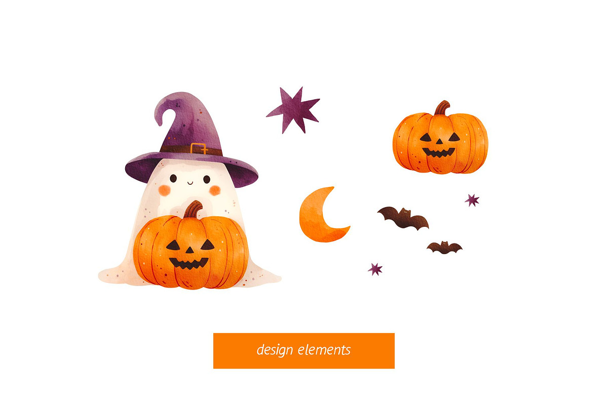Happy Halloween - watercolor clipart, a Decorative Illustration by MilaCreator (Photo 5 of 7)