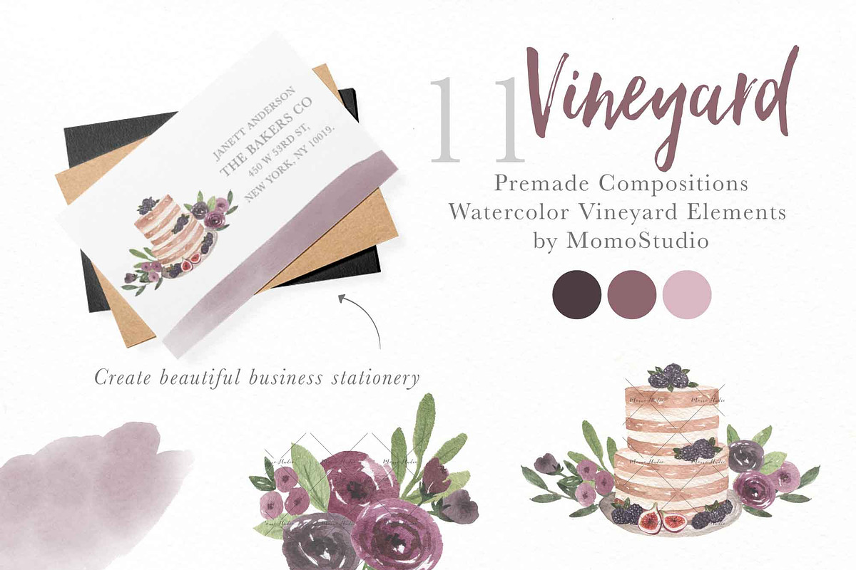 Watercolor Vineyard Elements, an Illustration by Momo Studio (Photo 4 of 16)