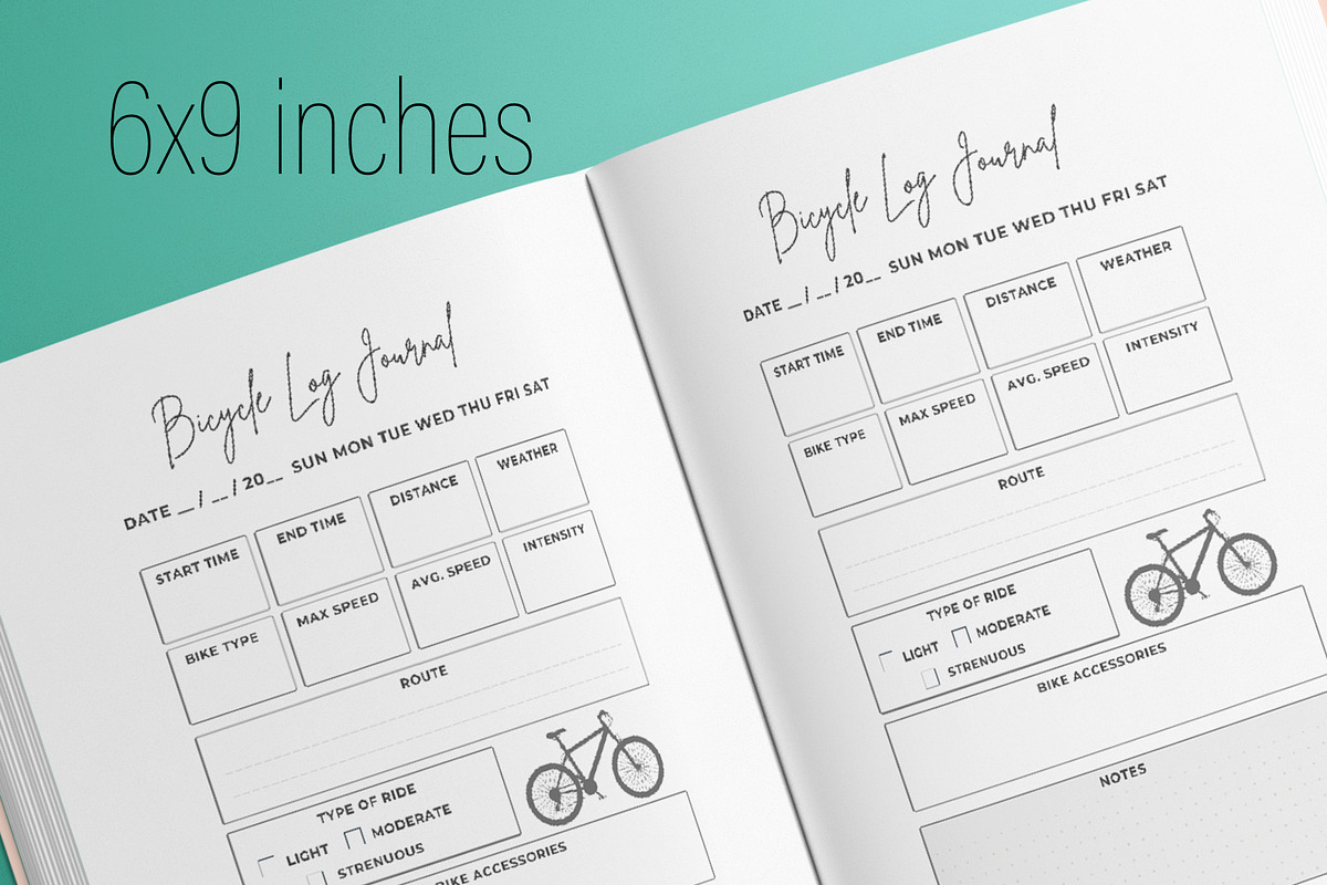 Bicycle Log Journal KDP Interior, a Templates & Theme by MatiArtShop (Photo 2 of 2)