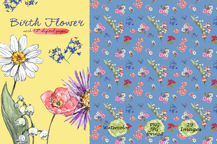 Birth Flower Clipart Digital Paper