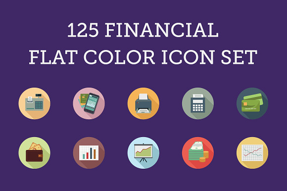 125 Financial Flat Color Icon Set