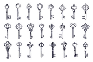 Vintage Keys Doodle Style Icons Set, an Object Illustration by LadadikArt
