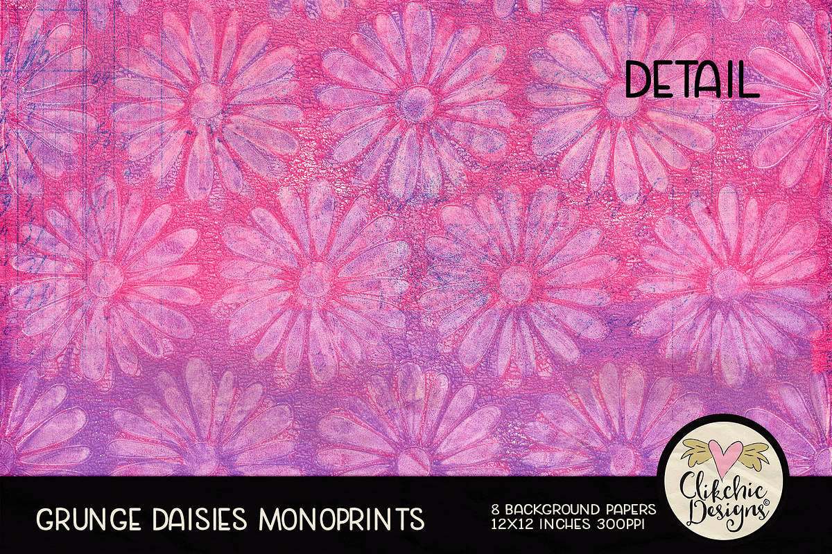 Grunge Daisies Monoprint Backgrounds, a Texture Graphic by Clikchic Designs (Photo 4 of 5)