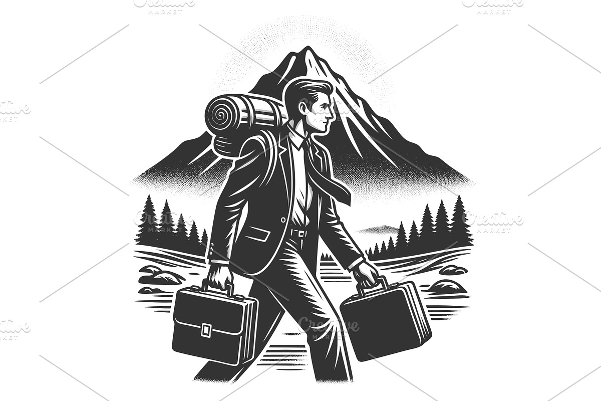 Business Traveler with Backpack, a Person Illustration by AlexArt